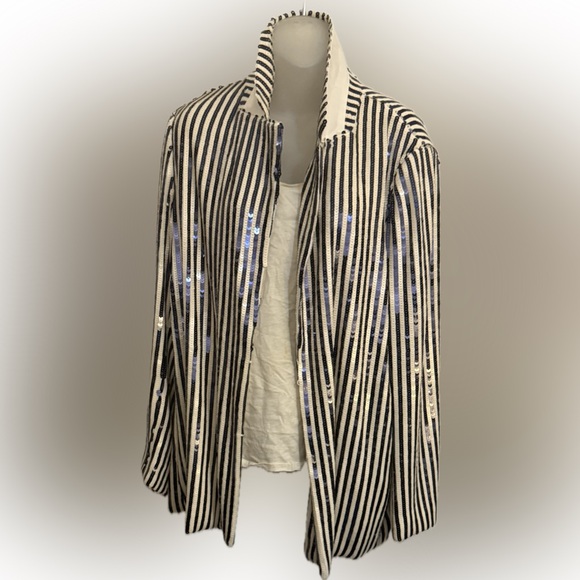 J. Crew Navy and White Striped Sequin Jacket | SZ XXL | Brand New w/Tags - Picture 1 of 5